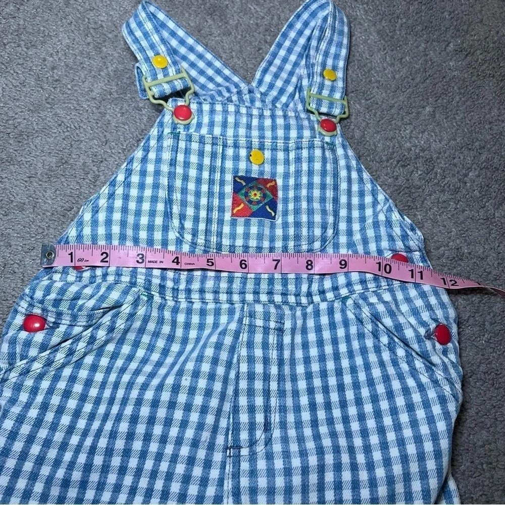 Gymboree Vintage 2T-3T Small 1970 Sports Blue/White Check Shortalls Baseball